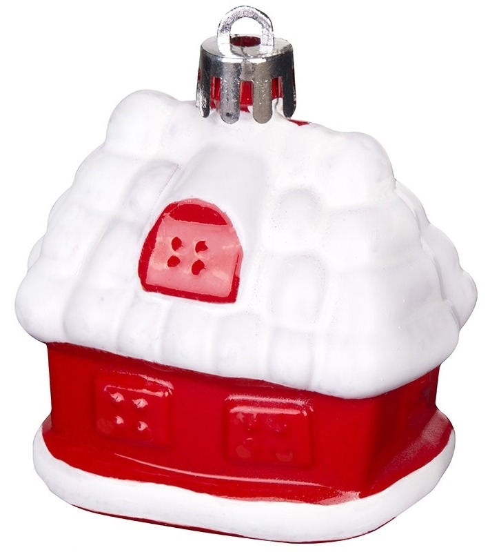 Украшение Волшебная страна Заснеженная избушка подвесное, декоративное, новогоднее, из пластика, цвет красный, 50мм / товары для праздников