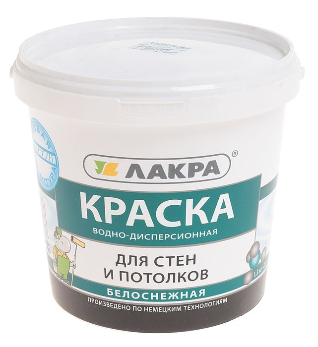 Краска акриловая Лакра для стен и потолков, по бетону, белоснежная, 1.3кг / лакокрасочные материалы