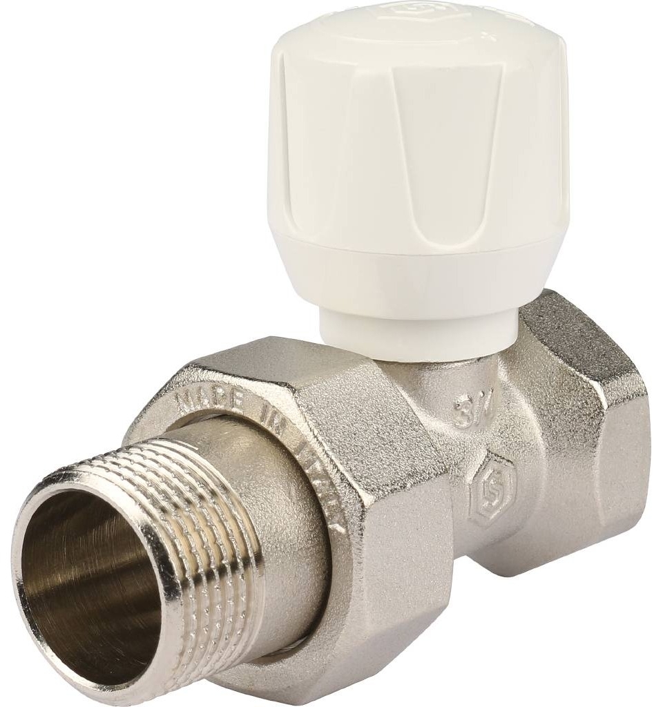 Радиаторный клапан Stout / Стаут прямой ручной терморегулирующий, из никелированной латуни, белый, резьба на входе 3/4дюйм / водоснабжение