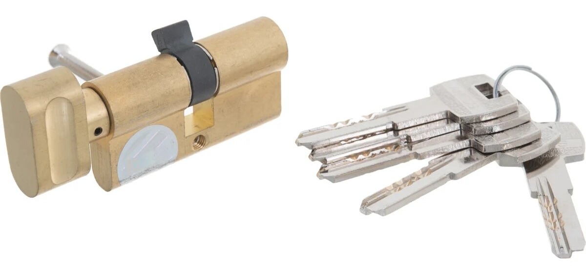 Цилиндровый механизм СКОБЯНОЙ двухсторонний, ключ-вертушка, латунь, цвет золото, 60мм / фурнитура