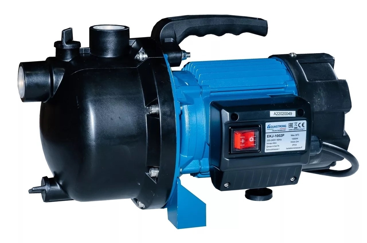 Поверхностный насос Aquastrong / Аквастронг AQ-EKJ-1002P самовсасывающий, пластиковый, 75л/мин, глубина 8м, напор 45м, 220В, IPX4, 1000Вт / дом и сад