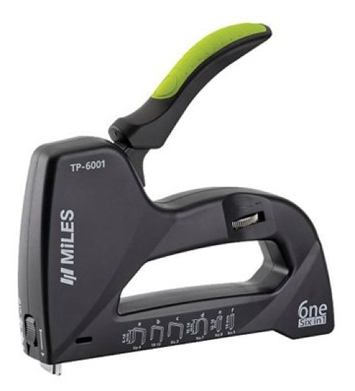 Степлер строительный MILES / Майлз 6в1 скобозабивной, в пластиковом корпусе, черный, скобы тип 53.13.140.7 / инструменты