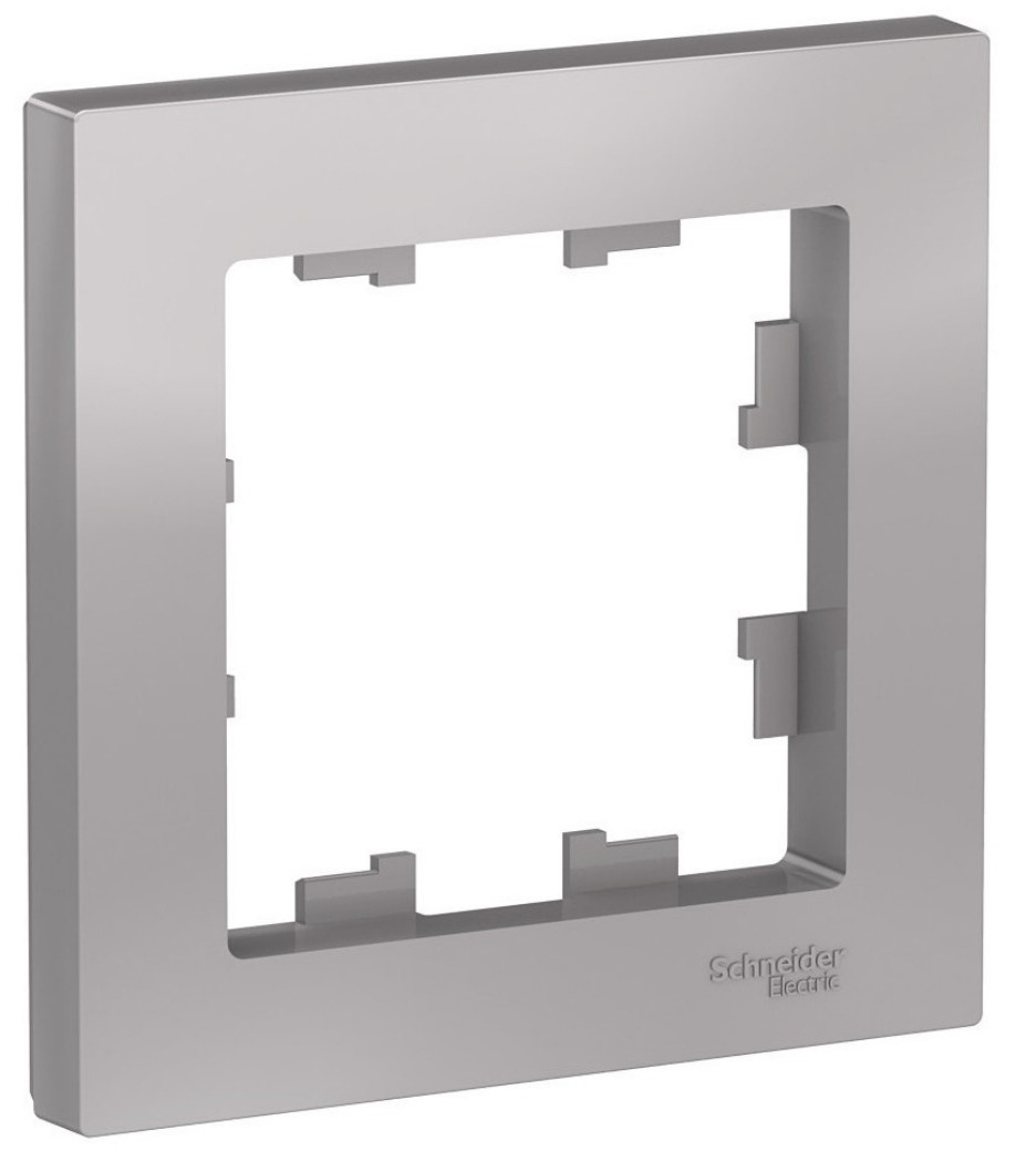 Рамка электроустановочная Schneider Electric / Шнайдер Электрик Atlas Design ATN000301 1-постовая, из пластика, цвет алюминий, 83×83×12мм
