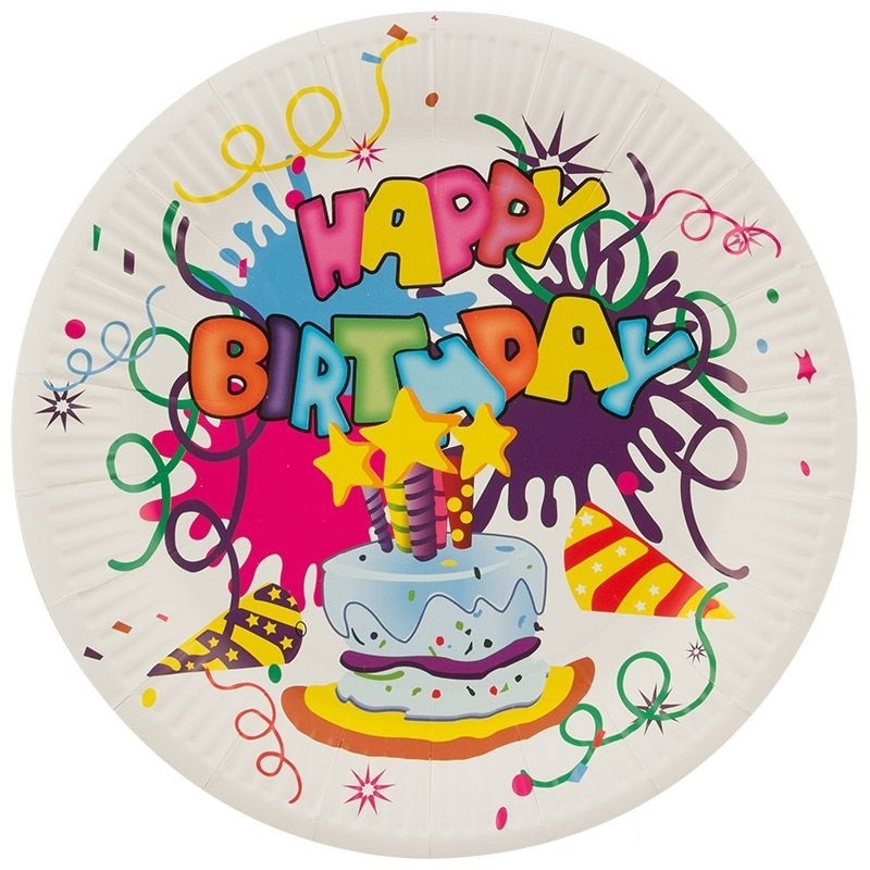 Набор одноразовой посуды Волшебная Страна Happy Birthday тарелки, бумажные, 23см, 6шт. / кухонные принадлежности