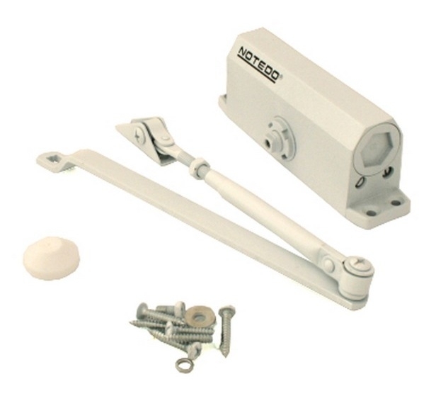 Доводчик дверной NOTEDO / Нотедо DC-030 гидравлический, верхний, белый, макс ширина двери 800мм, до 30кг, расстояние между креплениями 110мм / фурнитура