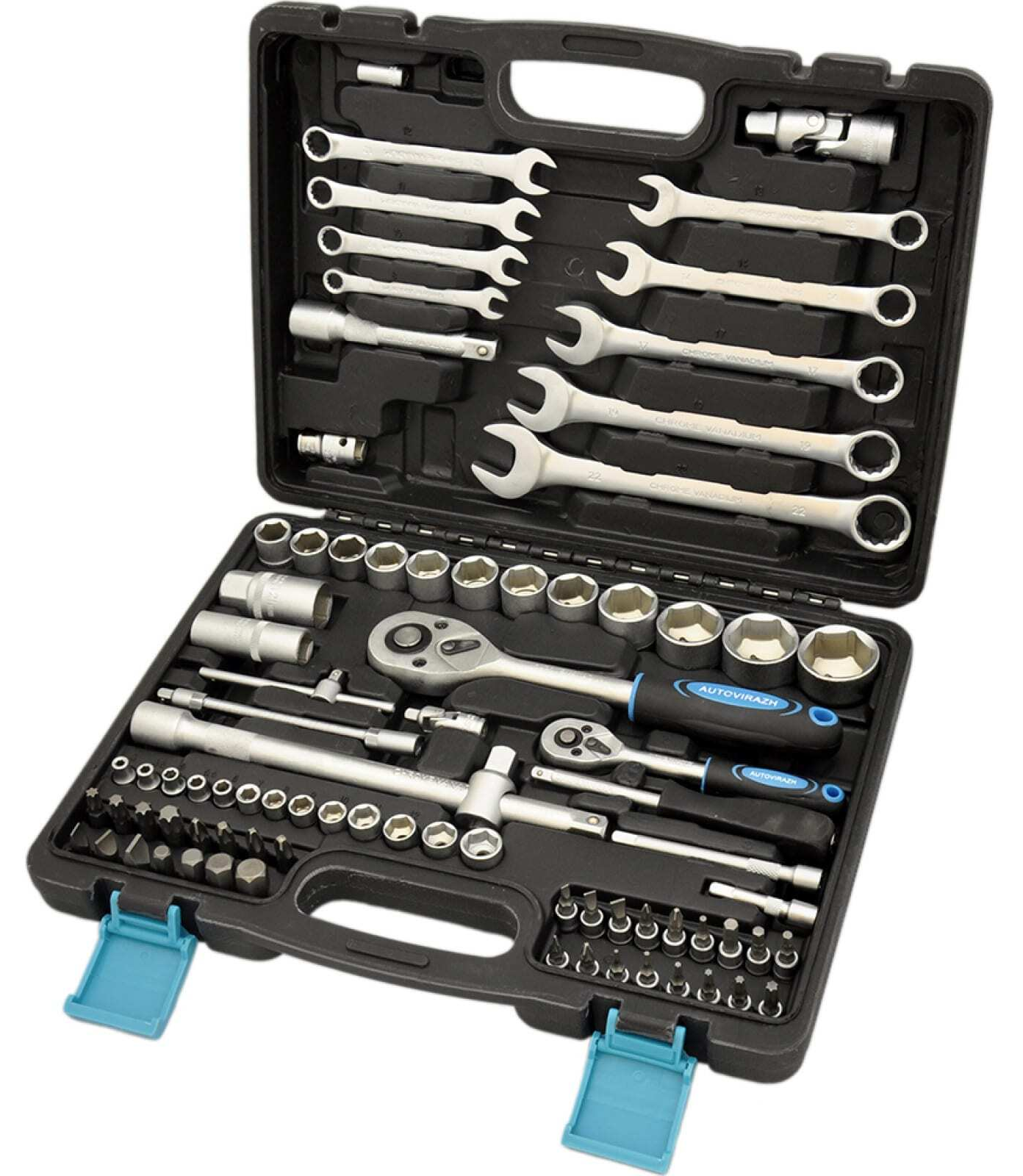 Набор инструментов AUTOVIRAZH / Автовираж для слесарно-монтажных, ремонтных и бытовых работ, из хромованадиевой стали, 82 предмета