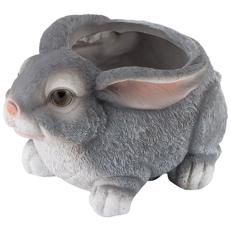 Кашпо уличное PARK / Парк Зайка из полистоуна, серое, размером 24х16х20см / все для сада