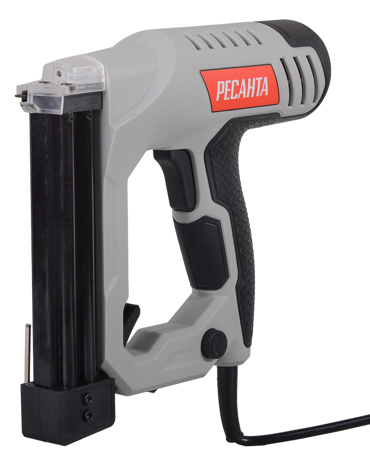 Степлер строительный Ресанта ЭСТ-2400 электрический, с регулировкой силы удара, в пластиковом корпусе, серый, скобы тип 55 / инструменты