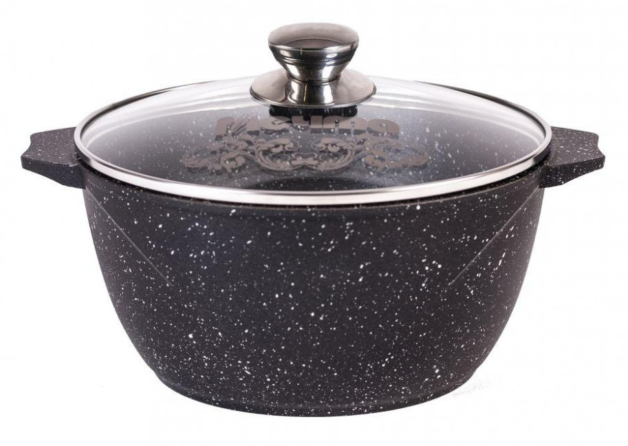 Кастрюля Мечта АП Гранит black induction Pro с крышкой, из алюминия, диаметром 22см, высотой 11.2см, объемом 3л / посуда для кухни