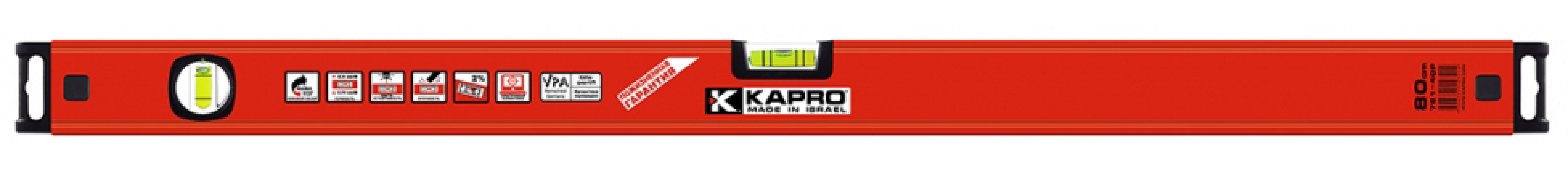 Уровень строительный KAPRO / Капро 781 Genesis с фрезерованной рабочей поверхностью, 2 колбы из полиакрила, алюминиевый, 80см / измерительный инструмент