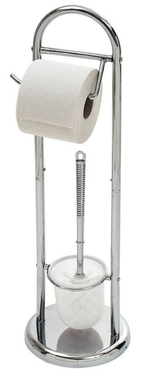 Держатель для туалетной бумаги Рыжий кот напольная стойка с ершиком, из металла, цвет хром, размером 640×190х190мм / товары для дома