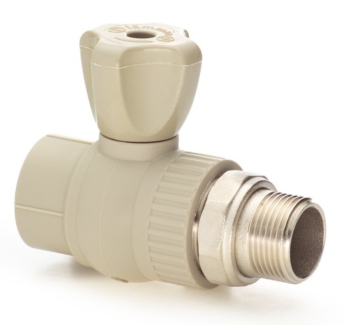 Кран шаровый для воды Lammin / Ламмин PREMIUM прямой радиаторный, полипропилен, серый, резьба 3/4дюйма, диаметр трубы 25мм / запорная арматура