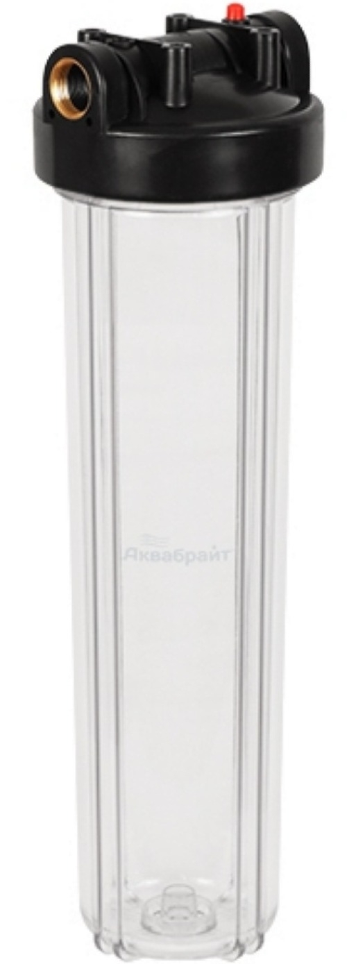 Фильтр магистральный Аквабрайт АБФ-20ББ-ПР для холодной воды, с прозрачной колбой из пластика, резьба 1дюйм, 60л/мин / водоснабжение