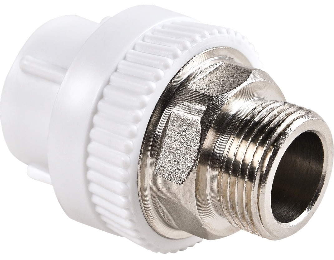 Муфта комбинированная РВК с наружной резьбой полипропиленовая, белая, диаметр подключения 32мм, резьба 1дюйм / фитинги