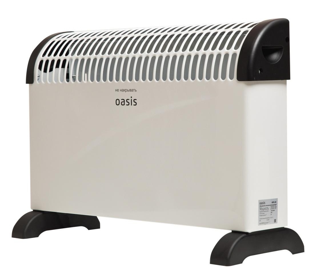 Конвектор электрический Oasis / Оазис KPO-20 750/1250 в металлическом корпусе, белый, 465х328х200мм, 2кВт, площадь обогрева 25м², IP20 / климатическая техника