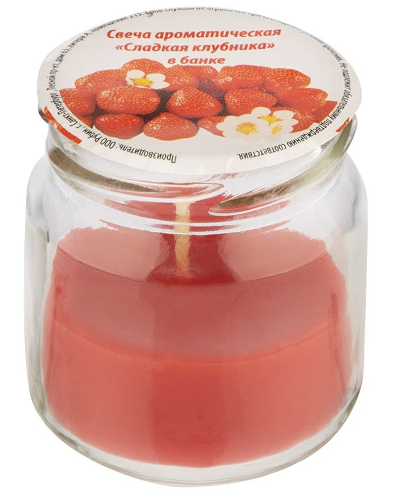 Свеча Волшебная страна Сладкая клубника декоративная, ароматизированная, в банке, из парафина, красная, 60х50мм / товары для праздников