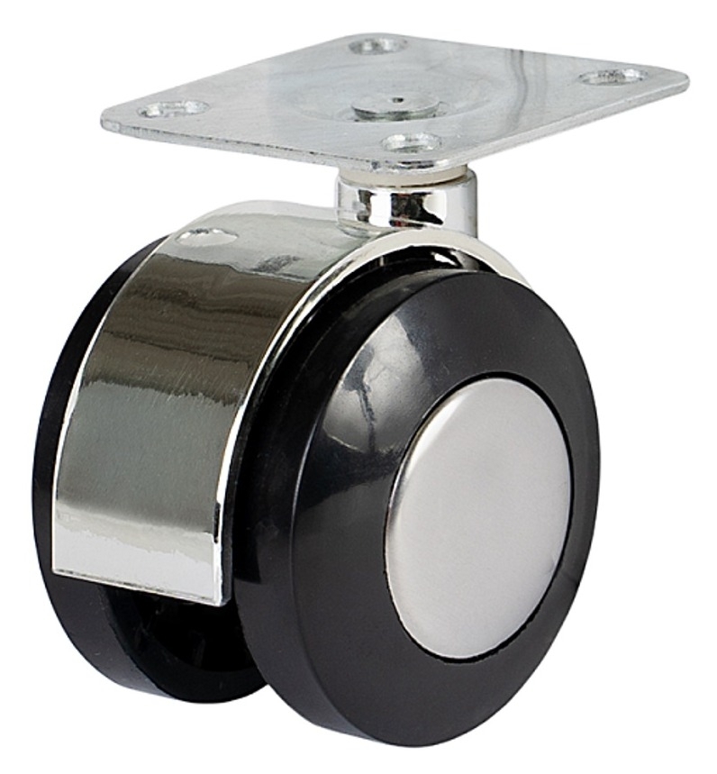 Мебельное колесо Larvij / Ларвидж LZP-50 двойное, поворотное, на платформе, пластиковое, черное, диаметр 50мм / фурнитура