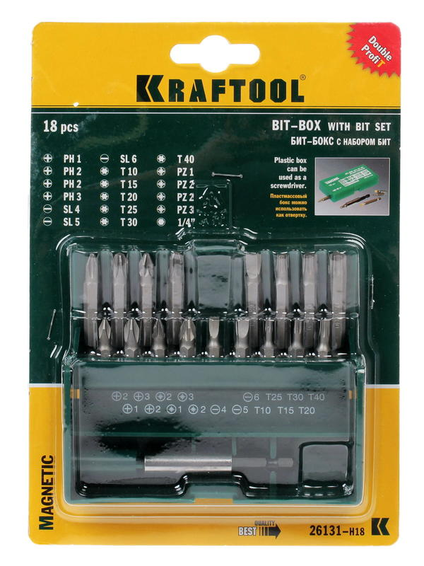 Набор бит KRAFTOOL / Крафтул для шуруповерта, с магнитным адаптером, из хромованадиевой стали, 18шт. / оснастка
