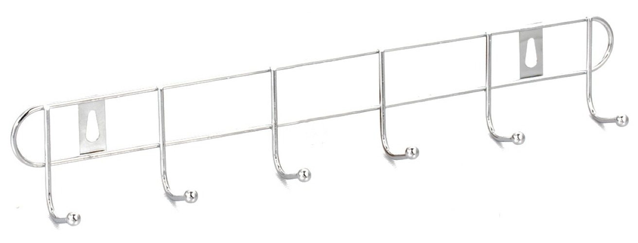 Вешалка настенная Fora / Фора для верхней одежды и головных уборов, 6 крючков, из металла, цвет хром, 330×55×40мм / товары для дома