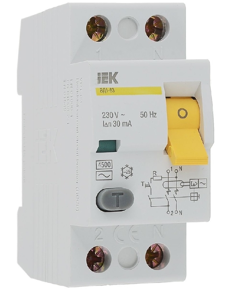 Устройство защитного отключения IEK / ИЕК УЗО ВД1-63 модульное, двухполюсное, на DIN-рейку, 220(230)В, 16А, IP20 / УЗО