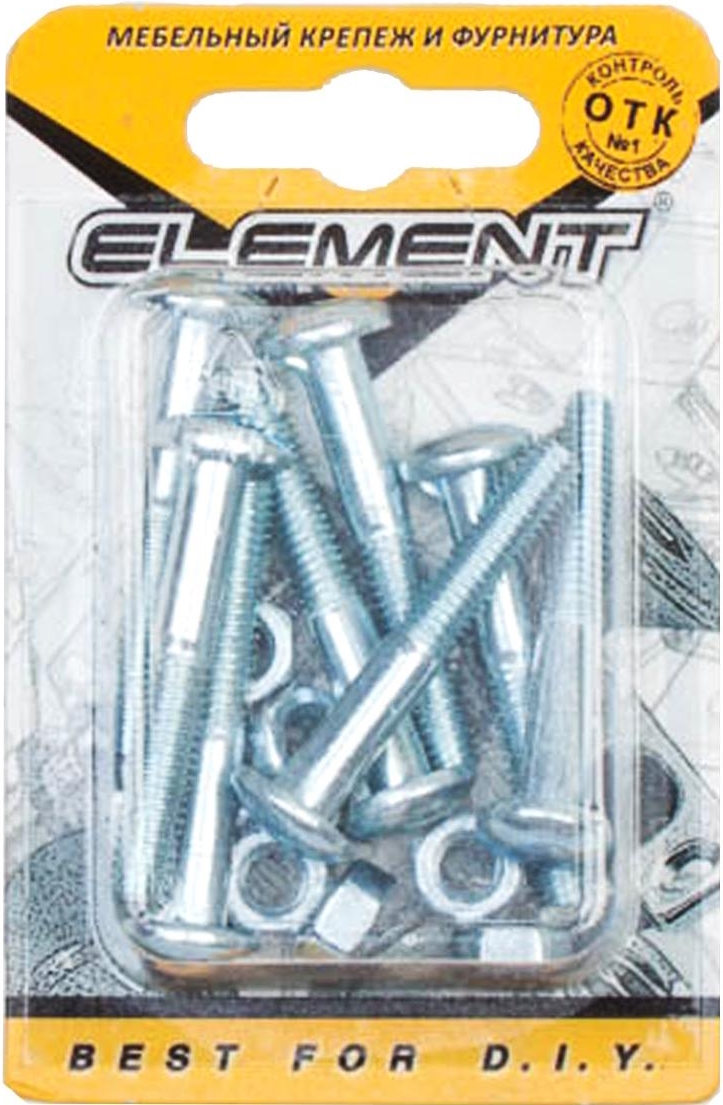 Болт мебельный Element / Элемент с усом и гайкой, оцинкованная сталь, DIN 607, 6×50мм, 8шт. / крепеж