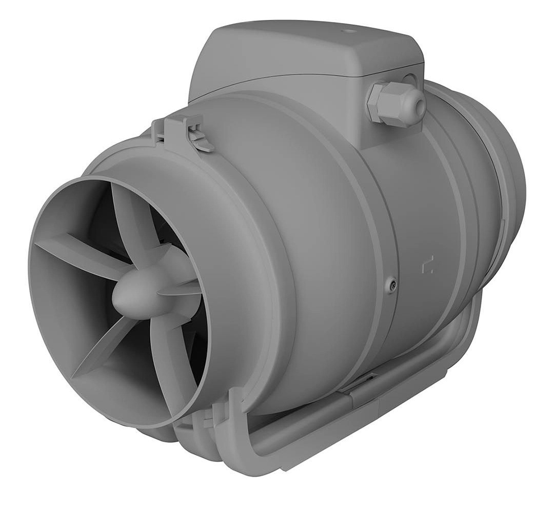 Вентилятор канальный ЭРА TYPHOON 125 2SP осевой, из пластика, серый, 220В, 125мм, 39дБ, размером 291×216×173мм, 29Вт / вентиляция