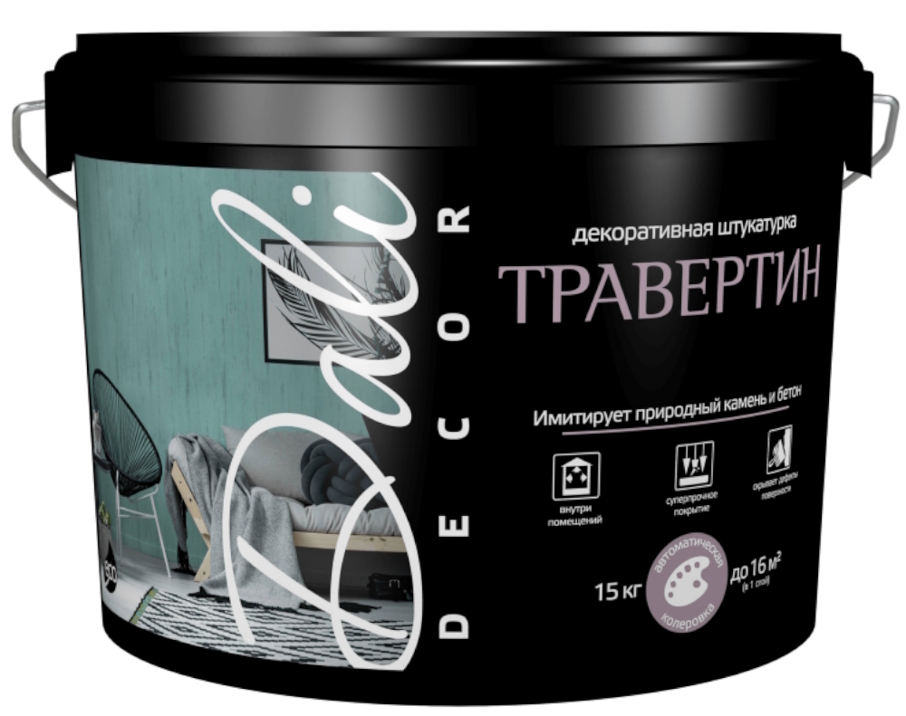 Декоративная штукатурка Dali / Дали Decor ТРАВЕРТИН фактурная, для внутренних работ, акриловая, белая, 15кг / строительные смеси
