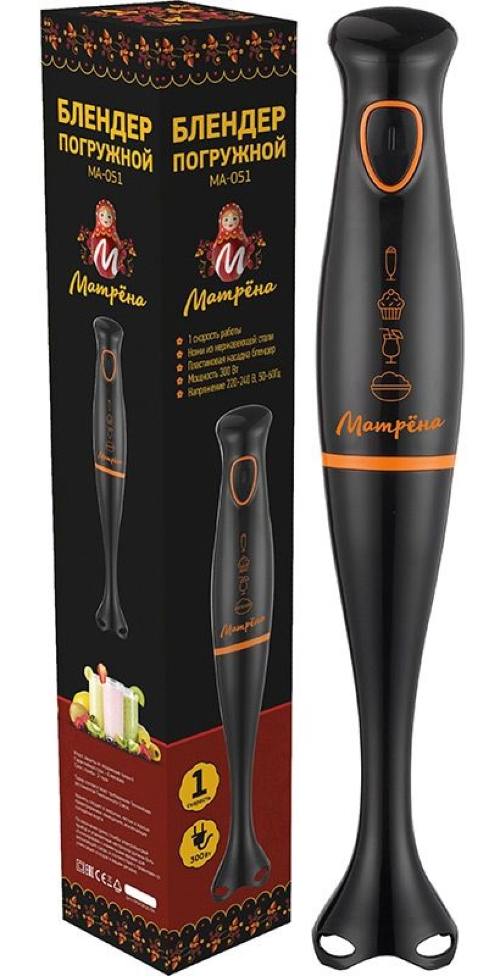 Блендер Матрена МА-051 погружной, 1 скорость, из стали и пластика, черный, 300Вт / бытовая техника