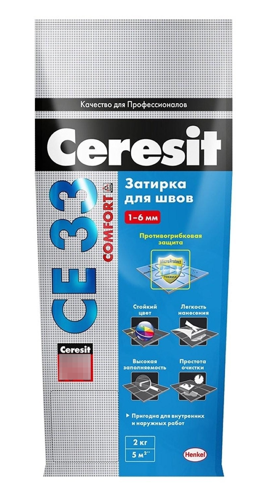 Затирка Ceresit / Церезит СЕ33 Comfort для плиточных швов, сухая, с противогрибковым действием, цементная, цвет какао 52, 2кг / строительные смеси