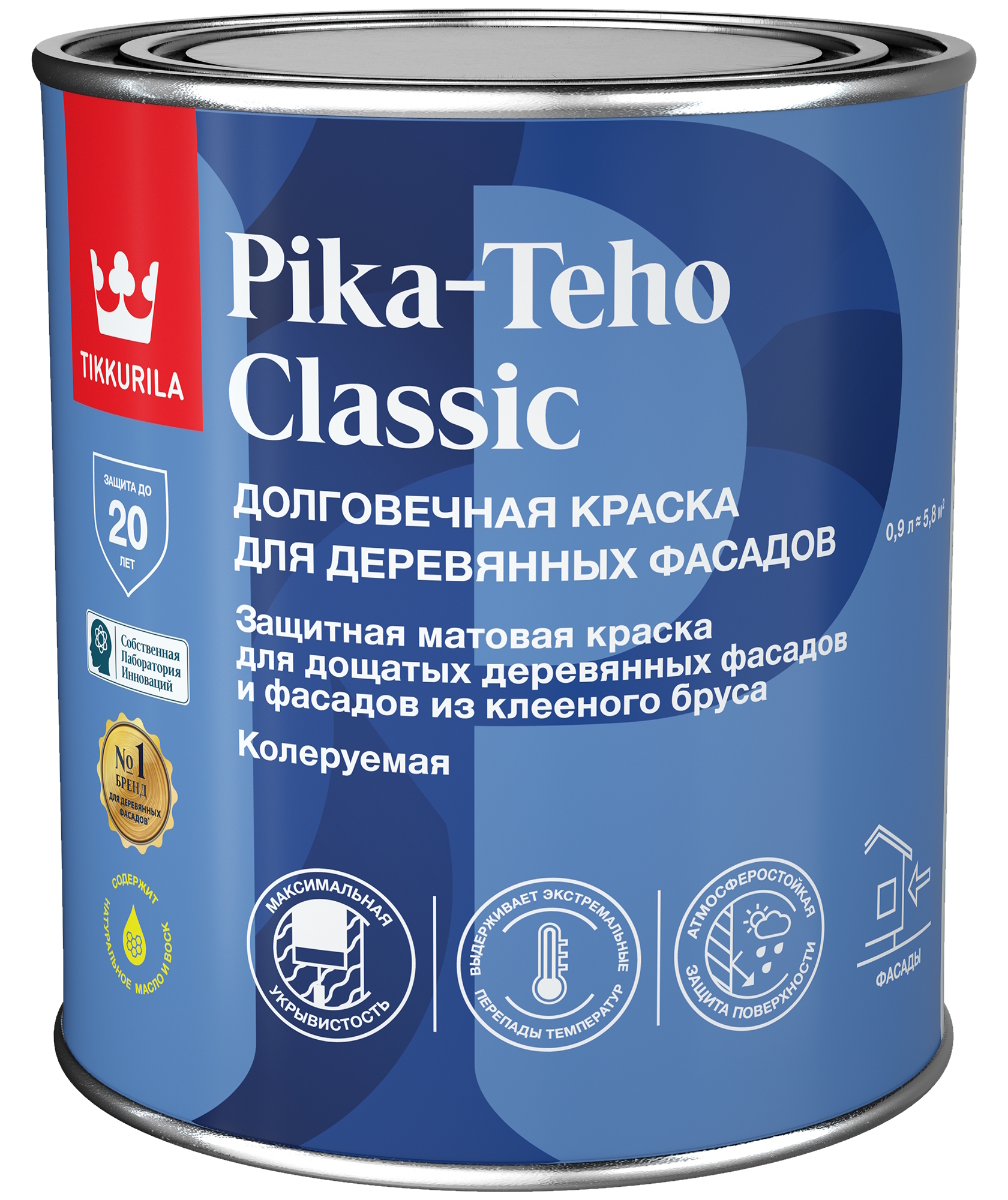 Фасадная краска Tikkurila / Тиккурила Pika-Teho Classic база А для деревянных фасадов долговечная акриловая, белая матовая, 0.9л / лакокрасочные материалы