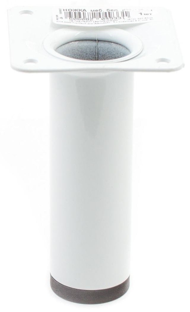 Ножка мебельная Стройбат круглая, нерегулируемая, стальная, белая, 30х30х150мм / фурнитура для мебели