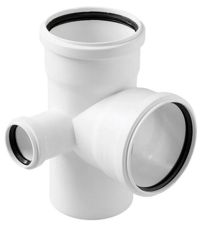 Крестовина Lammin / Ламмин левая, двухплоскостная, для малошумной канализации, из полипропилена, белая, размером 110х110×50мм, 87.5° / водоотведение
