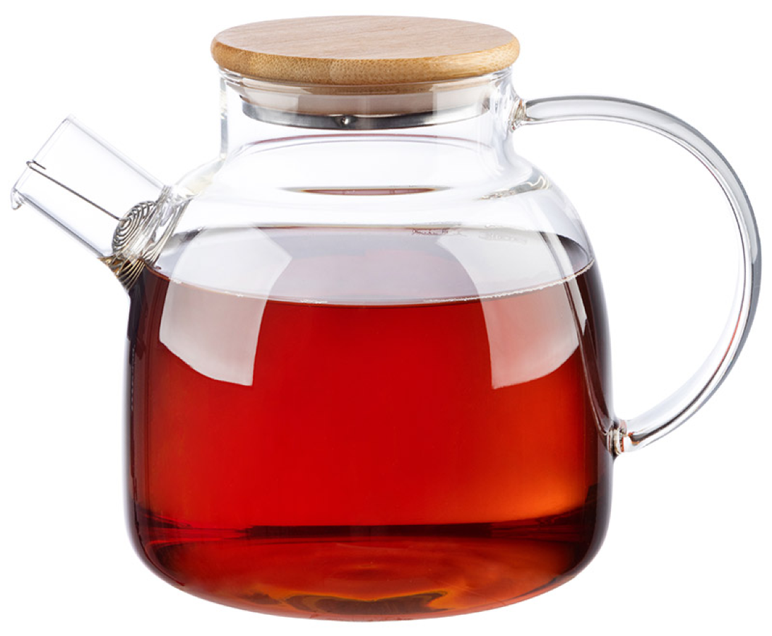 Чайник заварочный Mallony / Маллони Foresta Di Bambu с фильтром-пружинкой и бамбуковой крышкой, стеклянный, прозрачный, 1.5л / товары для дома
