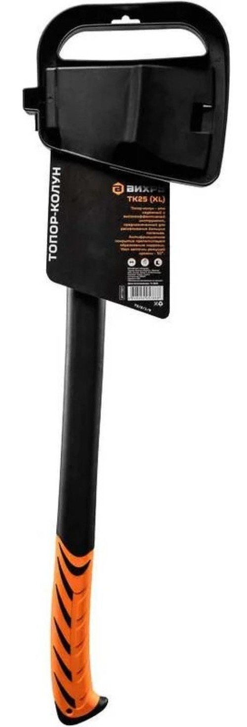 Топор-колун ВИХРЬ TК25 в сборе, с чехлом, из стали и фибергласса, длина 77.5см / ручной инструмент