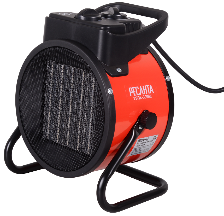 Тепловая пушка Ресанта ТЭПК-3000К электрическая, в стальном корпусе, 230х215х295мм, 3кВт, 30м², 300м³/ч, IP 21 / отопление