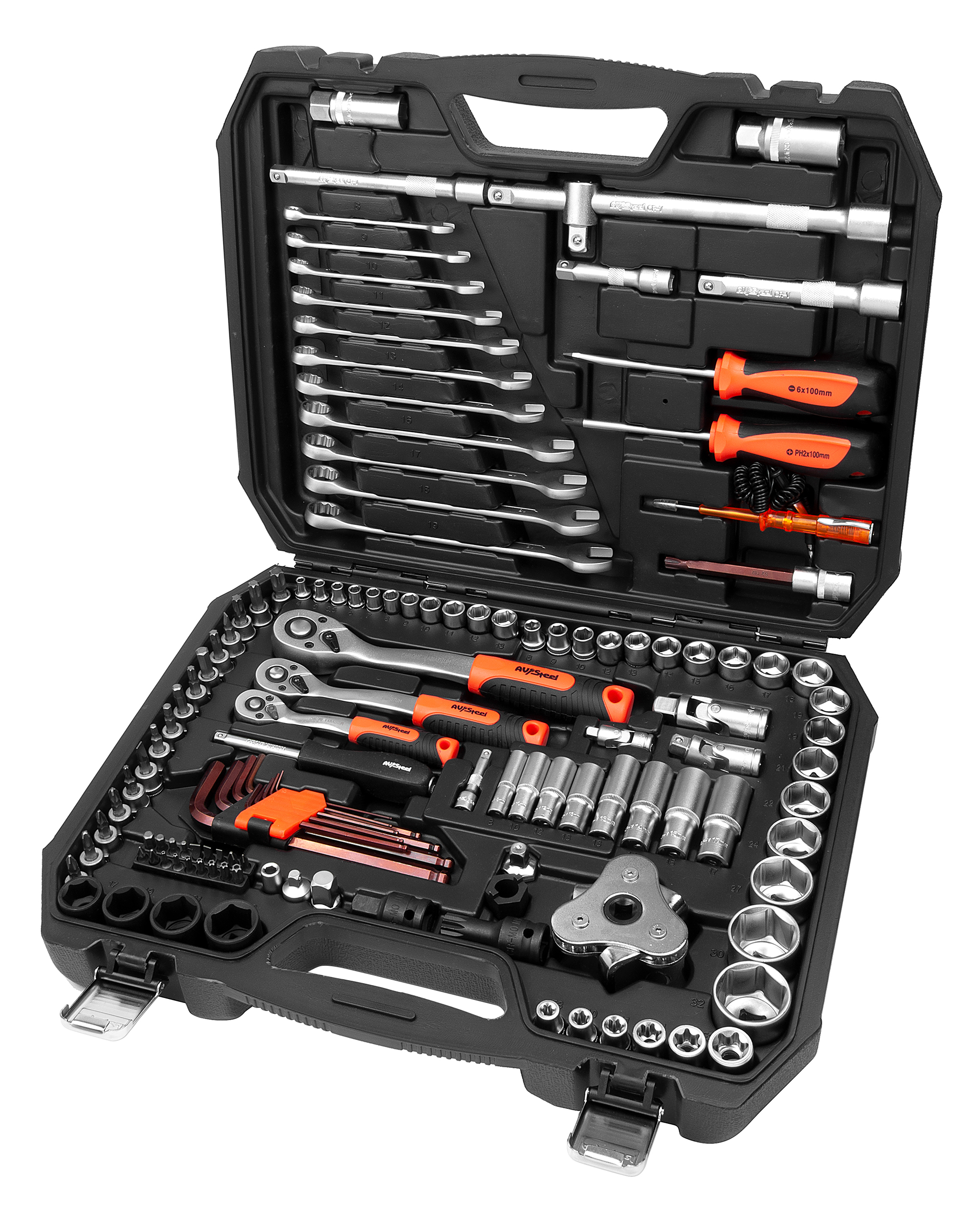 Набор инструментов AVSteel / АВСталь для слесарно-монтажных, ремонтных и бытовых работ, из металла, 127 предметов