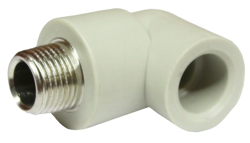 Угол сантехнический FV-Plast / ФВ-Пласт колено с наружной металлической резьбой, полипропилен, серый, резьба 1/2дюйма, диаметр присоединения 20мм / водоснабжение