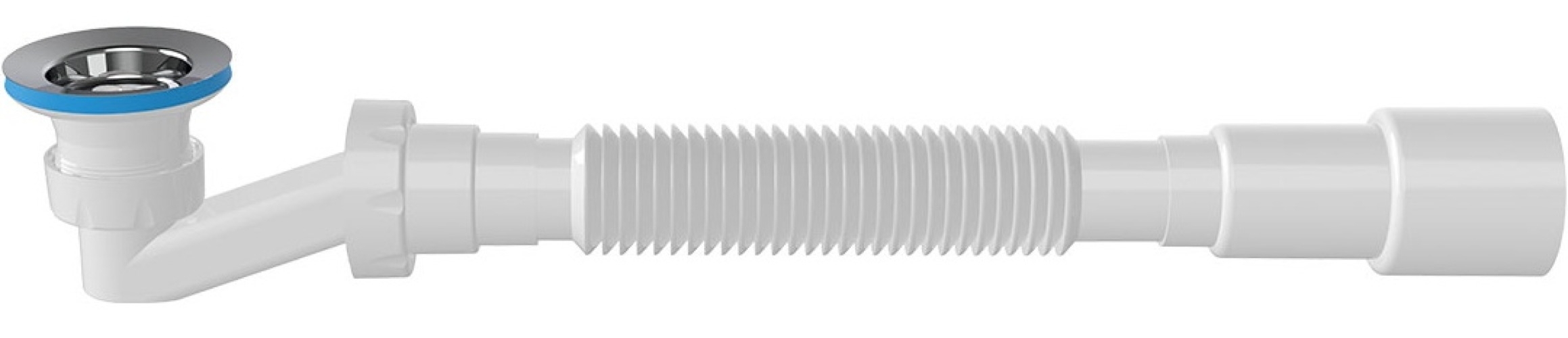 Сифон сливной Nova Plastik / Нова Пластик для душевого поддона низкий с выпуском, из пластика и нержавеющей стали, белый, 40/50мм, 1.1/2дюйм / сантехника