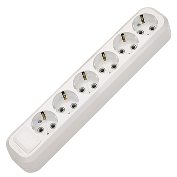 Колодка электрическая MAKEL / Макел MGP 181 6 гнезд с заземлением, пластиковый корпус, цвет белый, 220В, 16А, 3500Вт, IP20 / электрика