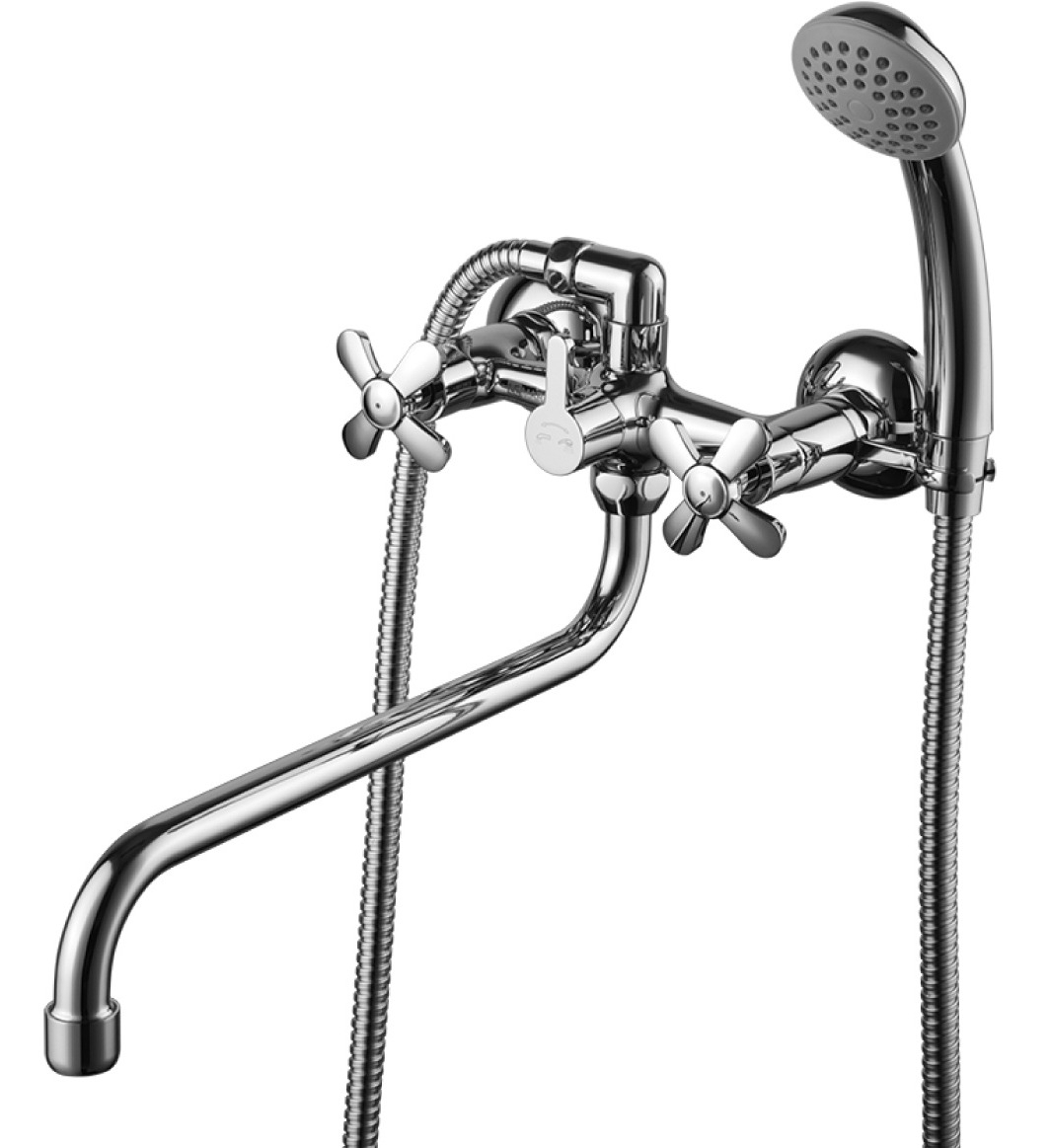 Смеситель Lemark / Лемарк Partner для душа, двухрычажный, из латуни, цвет хром, излив 360мм / сантехника