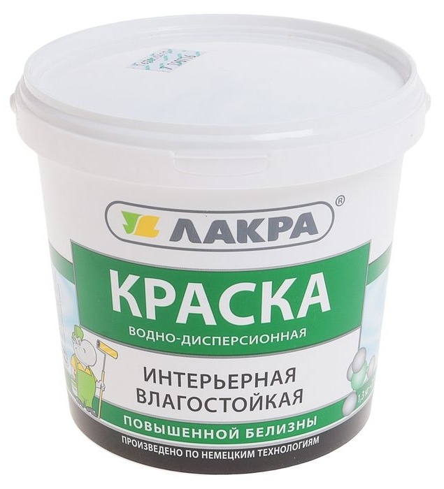 Краска акриловая Лакра Интерьерная влагостойкая повышенной белизны, по бетону, матовая белая, 1.3кг / лакокрасочные материалы