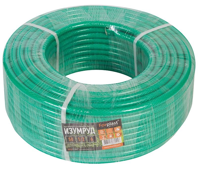Шланг поливочный ForPlast / ФорПласт Изумруд армированный, из ПВХ, диаметр 1/2дюйма, 50м / все для сада