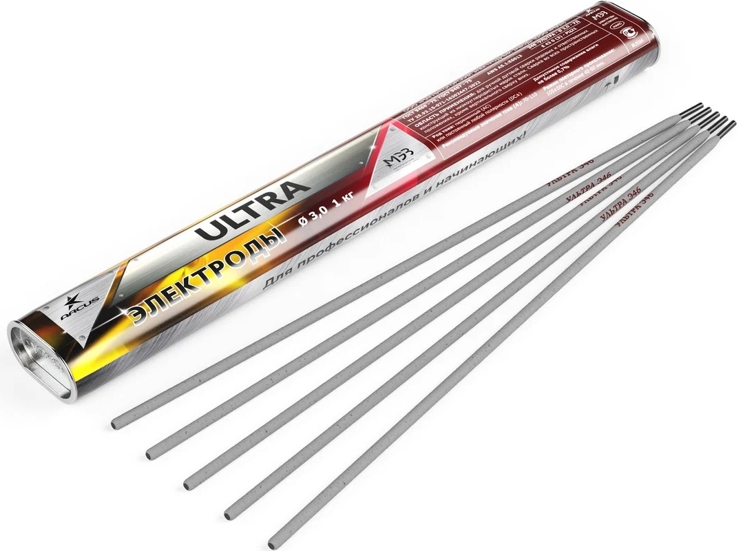 Электроды для сварки МЭЗ УЛЬТРА для низкоуглеродистых сталей, рутил-целлюлозное покрытие, диаметр 3мм, длина 350мм, вес 1кг / инструменты