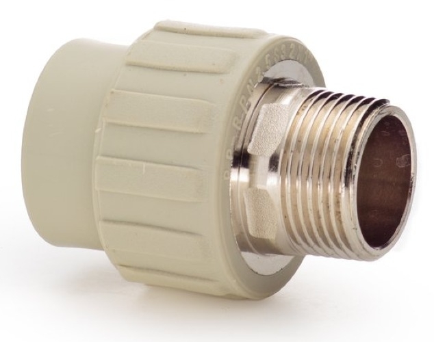 Муфта комбинированная Lammin / Ламмин с наружной резьбой полипропиленовая, серая, диаметр подключения 32мм, резьба 1дюйм / фитинги