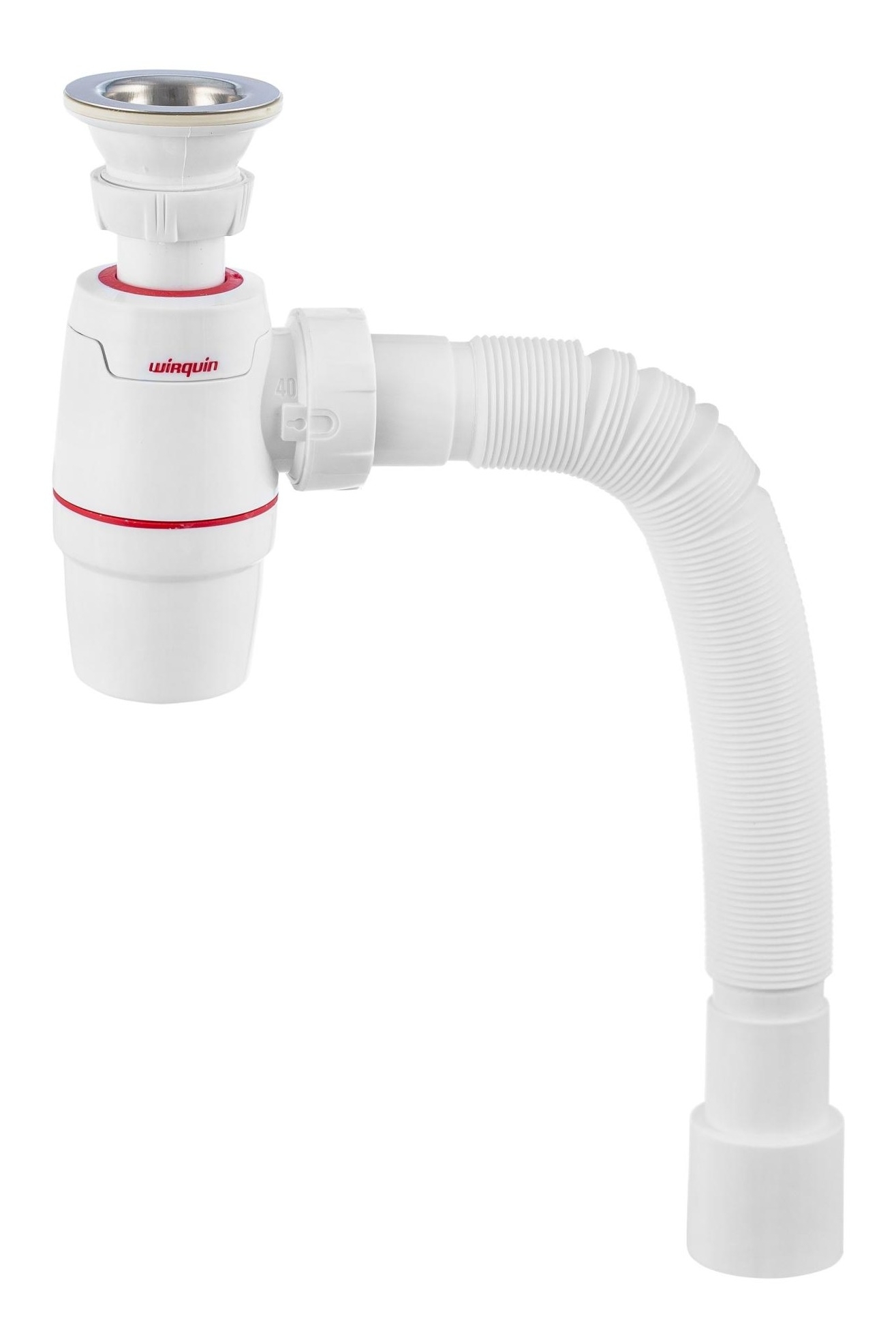 Сифон сливной WIRQUIN / Виркуин NEO для раковины с выпуском и гофротрубой из пластика, белый, 40/50мм, 1.1/2дюйма / сантехника