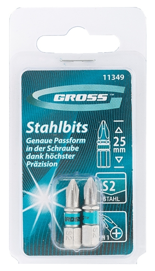 Набор бит Gross / Гросс для шуруповерта, из инструментальной стали S2, PH1, длина 25мм, 2шт. / оснастка