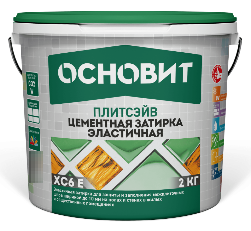 Затирка Основит Плитсэйв XC6 E для плиточных швов, эластичная, влагостойкая, цементная, цвет венге 039, 2кг / строительные смеси