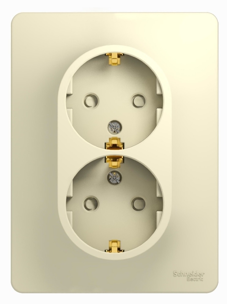 Розетка Schneider Electric / Шнайдер Электрик GLOSSA GSL000226 2-местная, с заземлением, с защитными шторками, из пластика, цвет бежевый, 112×82×48мм, 16А, IP20 / электрика