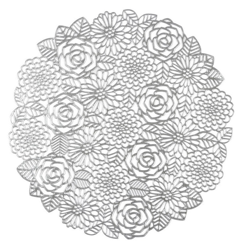 Салфетка сервировочная Рыжий кот PVR-05 Розы круглая, из ПВХ, серая, размером 38см / кухонные принадлежности