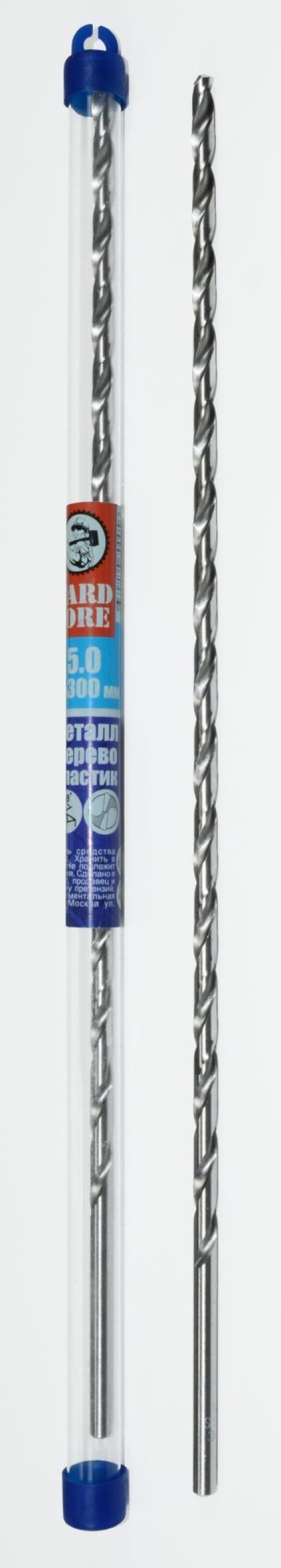 Сверло по металлу Hardcore / Хардкор Extra Long спиральное фрезерованное удлиненное из быстрорежущей стали HSS, диаметр 5мм, длина 300мм / оснастка